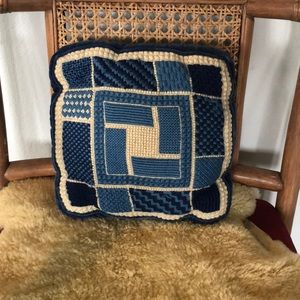 Vintage knit crochet and velvet cushion